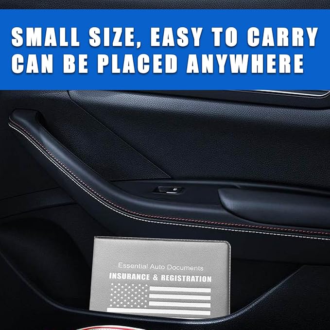 Ziciner Car Registration Insurance Holder, 2Pack Essential Auto Card Document Glove Box Organizer with Touch Fastener, Vehicle Interior Accessories Perfect for Most Car, Truck, SUV (Gray/White Flag)