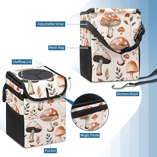 GVGHIDZ Car Trash Can – Multi-Purpose, Lightweight and Portable with Durable Water-Resistant Coating, No Installation Required, Practical and Ample Capacity, Variety of Colors.Mushroom