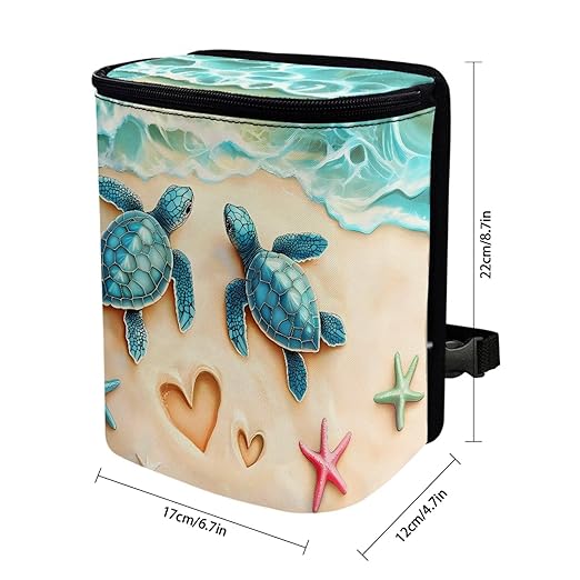 Talayituse Turtle Starfish Heart Beach Print Car Trash Can with Lid, Leak Proof Auto Trash Bag Hanging Vehicle Garbage Can Multipurpose Storage Container for Back Seat Road Trip