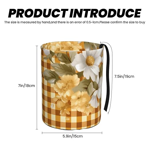 Car Trash Can Hanging, Yellow Checkered Daisy Waterproof Auto Garbage Bin Universal Vehicle Waste Container, 3.5L Capacity