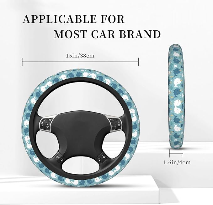 Cute Narwhal Pattern Car Steering Wheel Cover, 15 Inch Steering Wheel Cover Stylish Decor for Most Cars