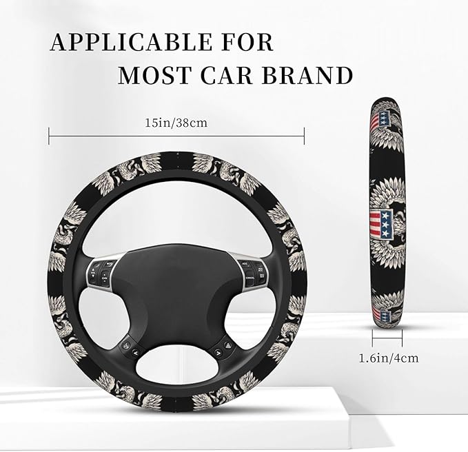 Car Steering Wheel Cover with Anti-Slip Lining, Universal 15 inch Wheel Cover, Fashion Car Interior Accessories for Women Men - Bald Eagle