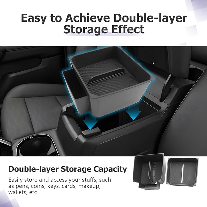 LUWU Center Console Organizer for 2023 2024 2025 2026 Chevrolet Colorado & GMC Canyon Accessories Armrest Console Storage Box Glove Organizer Tray ABS Material Double-layer Design Storage Box (Black)