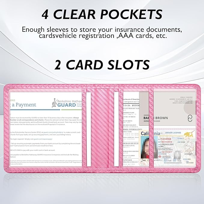 Tavonis Car Registration and Insurance Card Holder，Small Glove Box Organizer for Men and Women，Car and Truck Driver License, Documents, Card Storage Accessories，Pink