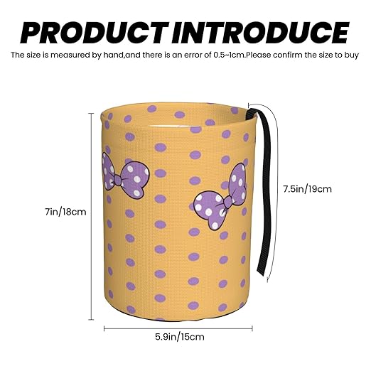 Cute Yellow Polka Dots Purple Bow Car Trash Can Garbage Cans Foldable,Small Hanging Car Organizer Storage Bag Leak Proof, Auto Back Seat Trash Bin Universal for Truck, SUV, Outdoor Travel