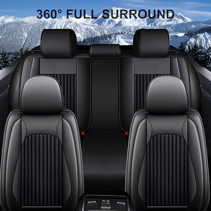 TTX LIGHTING Car Seat Covers fit for Cadillac STS 2013-2018 - Waterproof Leather & Breathable Ice Silk Automotive Seat Protectors Full Set (5 Seats, Black)