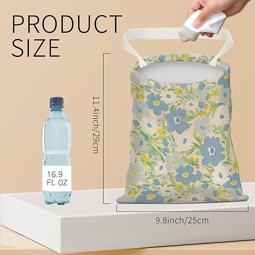 BEAKND Hanging Car Garbage Bag, Cute Car Trash Can Bag, Automotive Accessories for Women Men Cute Blue Green Flowers