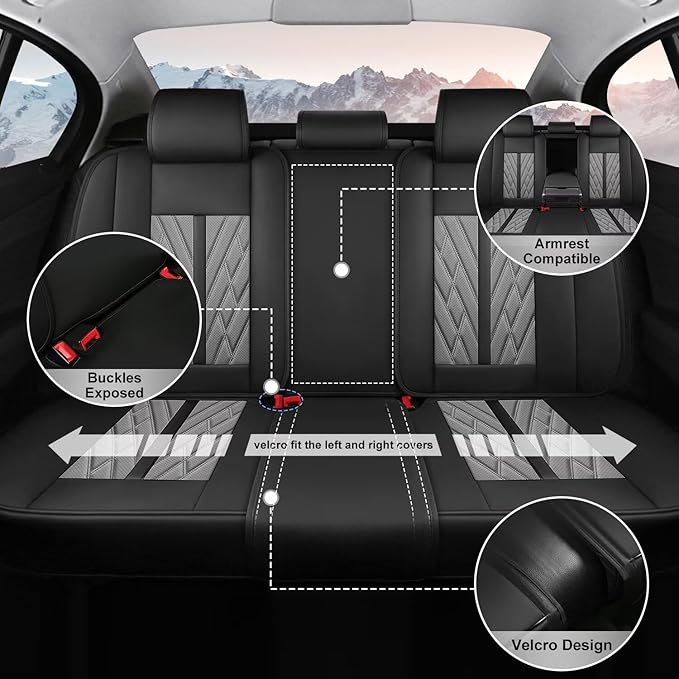 TTX LIGHTING Car Full Set Seat Covers Fit for GLA-Class 2015-2026 Leather Seat Covers Breathable Waterproof Seat Protectors Seat Cushion with Airbag Compatible(5 Seats,Black&Grey)