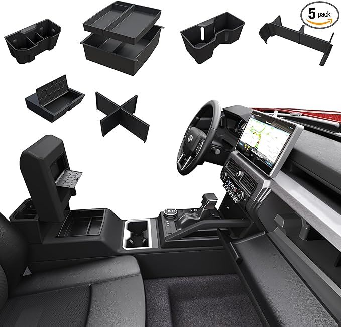 6PCS Center Console Organizer Tray for 2024 2025 Toyota Tacoma Accessories, Armrest Hidden Storage Box, Rear and Console Cup Holder Glove and Armrest Storage Box with Insert Divider for Toyota Tacoma