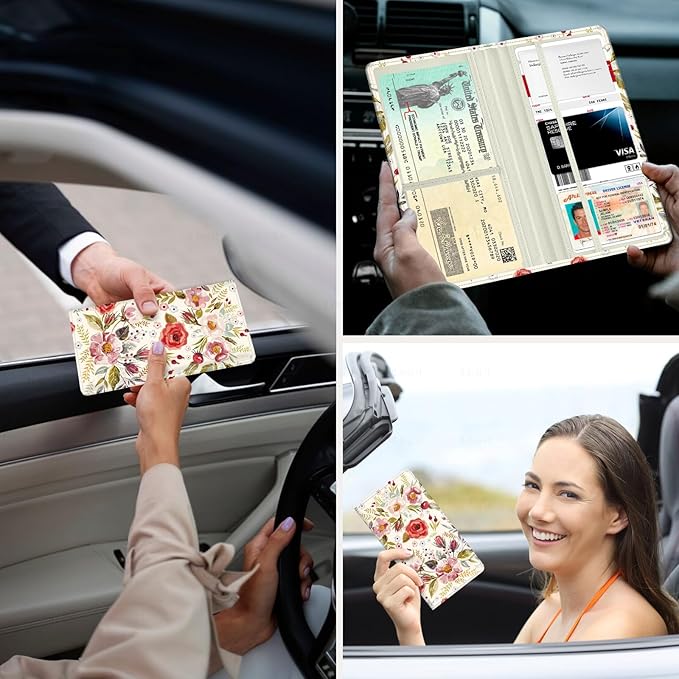 Car Registration and Insurance Holder，Colour Patterns Men Women Car License Document Registration and Insurance Card Holder