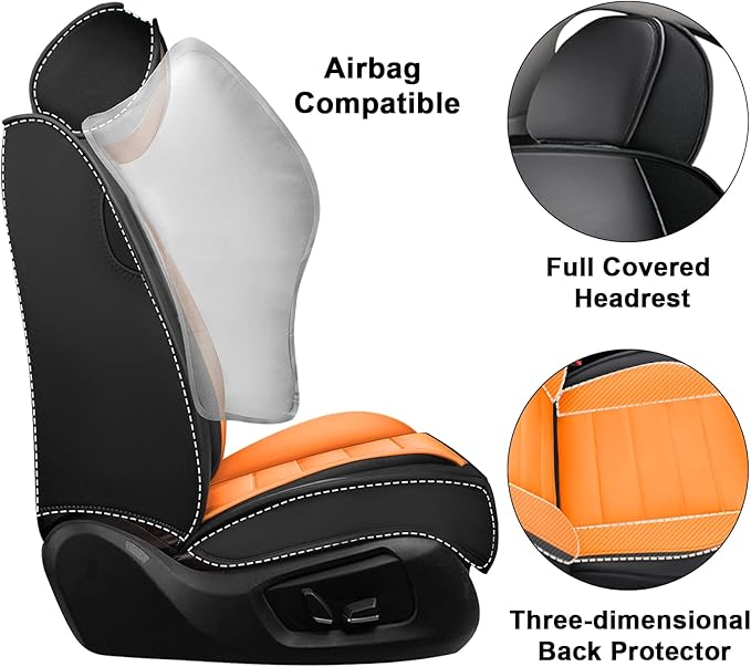AREKA 2 Car Seat Covers for Subaru Crosstrek 2016-2026 Breathable Leather,Waterproof Car Seat Protectors with Comfort Headrest Pillows,Automotive Vehicle Cushion with Storage Pockets (Luxury,Orange)