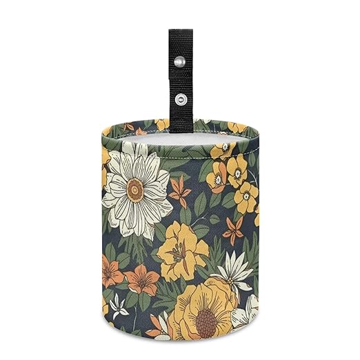 Car Trash Can with Hanging for Back Seat, Car Accessories for Women Men Automotive Garbage Cans Vehicle Trash Can for Truck SUVYellow Flowers