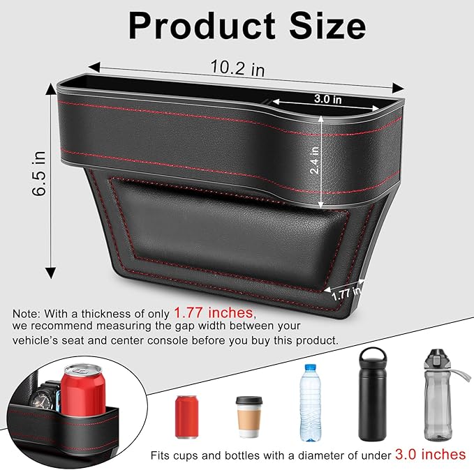 LEYACS Car Seat Gap Filler, Car Seat Organizer with Cup Holder, Car Seat Gap Filler Organizer with 2 Seat Back Hooks for Phones, Keys, Cards, Canned Drinks, Ideal for Car storage Box - 2 Pack