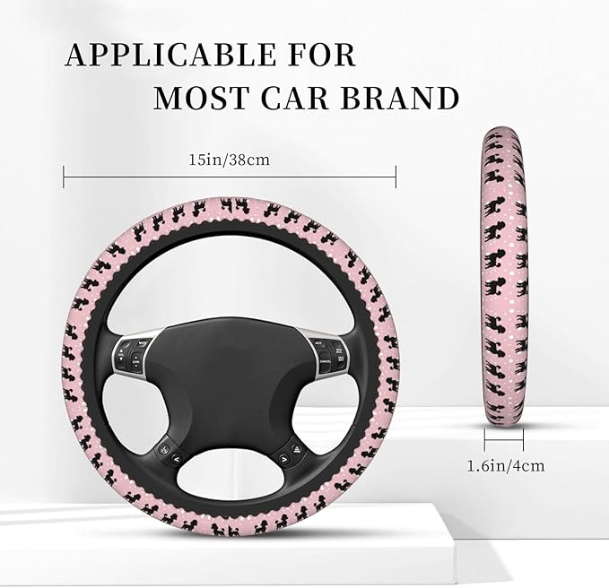 Poodle Pattern Universal Fit Steering Wheel Cover for Car, Truck, and SUV, Durable Steering Wheel Protection