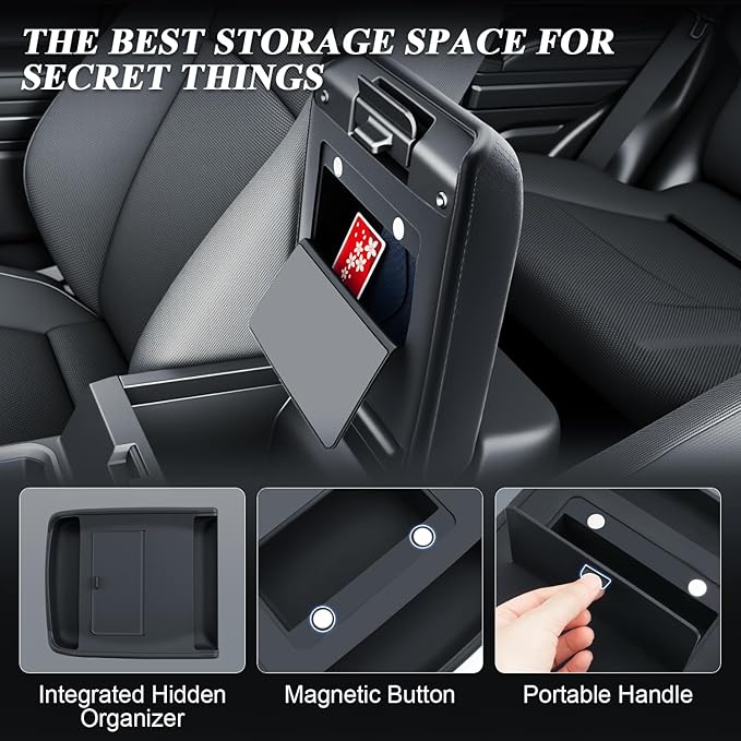 BIBIBO for 2025 2026 Toyota 4Runner Center Console Cover 2025 2026 Toyota 4Runner Arm Rest Cover with Silicone Hidden Storage Box 2025 4Runner Secret Compartment Armrest 4Runner 2025