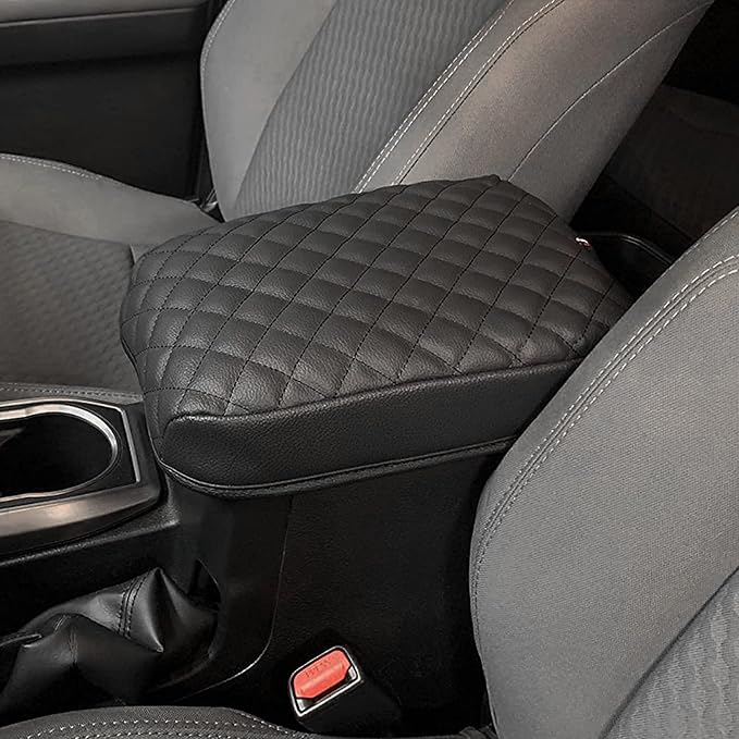 JKCOVER Premium Center Console Cover Compatible with Toyota Tacoma 2016 2017 2018 2019 2020 2021 2022 2023 PU Leather Car Armrest Cushion Protector (Black)