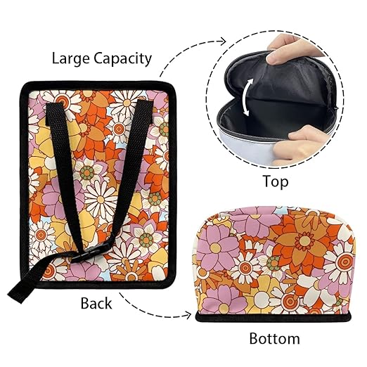 KEIAHUAN Car Garbage Can for Back Seat with Lid Abstract Hippie Flower Reusable Save Space Car Trash Bin Large Capacity Hanging Multipurpose Trash Bag for Automotive Office Home