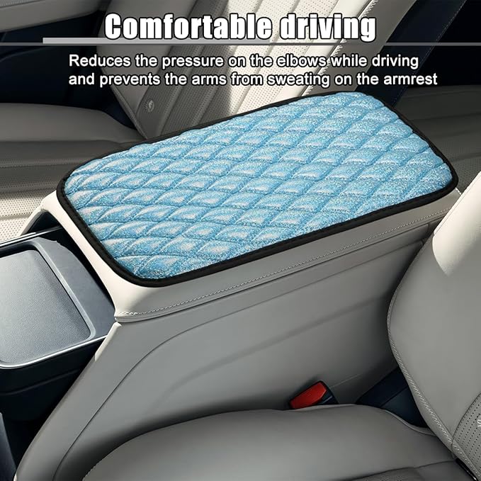 Car Center Console Cover, Soft Comfortable Vehicle Armrest Seat Box Cover Cushion, Wear Resistant Auto Armrest Storage Box Decoration Protector Pad, Universal for Truck SUV Sedan (Blue)