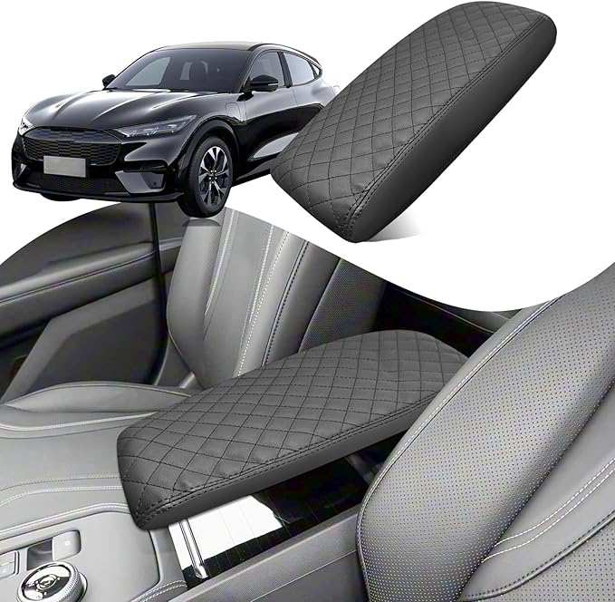 Center Console Cover Compatible with Ford Mustang Mach E 2021-2025 Leather Armrest Box Cushion Cover Middle Console Pad