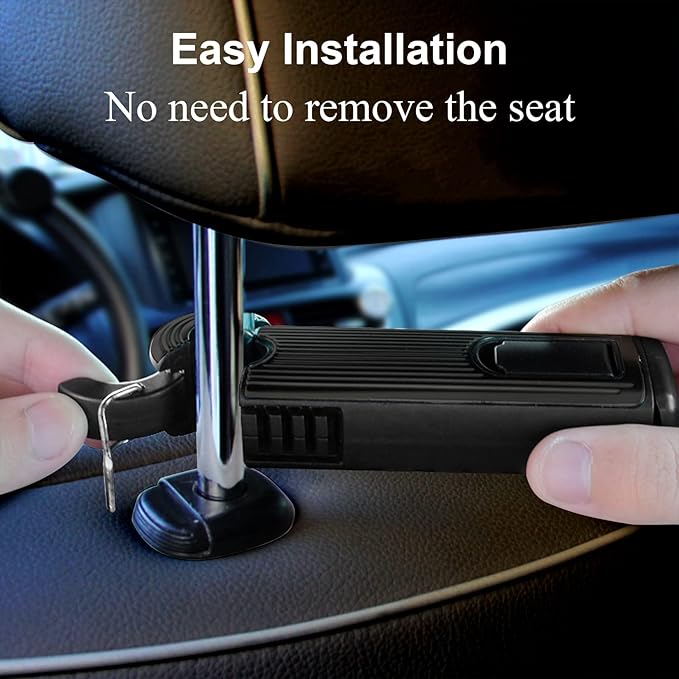 Back Seat Headrest Hooks - New Upgraded 2 in 1 Hidden Car Hook With Phone Holder, Universal 360 Rotation for Purses and Bags (Black - 1PCS)