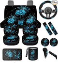 Dngkaoje Blue Rose Dragonfly Car Seat Cover Full Set for Front and Back,13 Pcs Automotive Accessories Set Romantic Rose Print Armrest Cover Protector, Seat Belt Pads,Handbrake Shift Covers