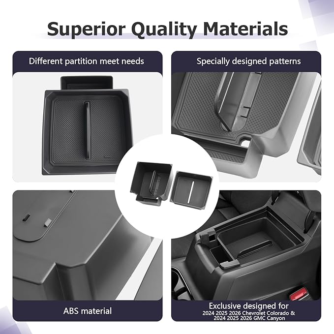 LUWU Center Console Organizer for 2023 2024 2025 2026 Chevrolet Colorado & GMC Canyon Accessories Armrest Console Storage Box Glove Organizer Tray ABS Material Double-layer Design Storage Box (Black)