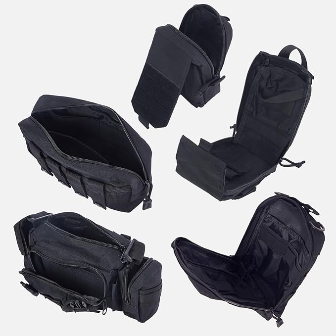 Universal Tactical Car Seat Back Organizer Bag Tactical Molle Vehicle Organizers Panel Gear Accessories with 5 Different Size Molle Pouches for Car Truck Ford Jeep Vehicle (B style-Black)
