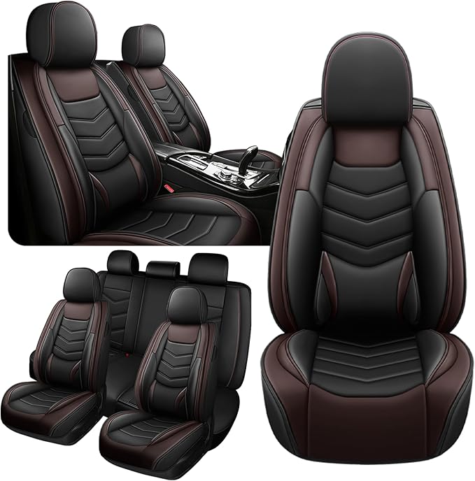 Car Seat Covers Fit for Chevy Trax 2015-2025, Side Airbag Compatibility, 3D Lumbar Support and Seamless Fit, Easy to Clean Sports Seat CoverFull Set, Black Brown