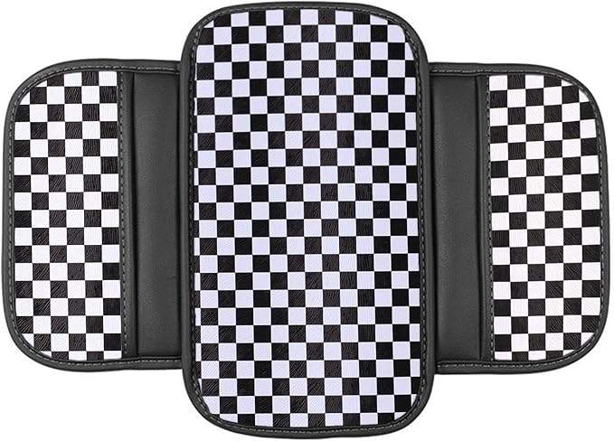 Forala Auto Center Console Pad PU Leather Car Armrest Seat Box Cover Protector Universal Fit (Black White)