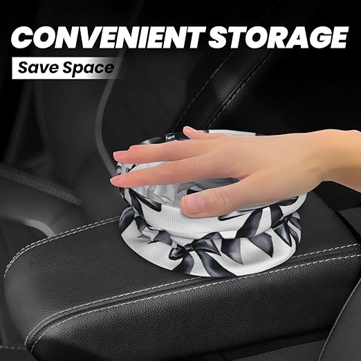Black Satin Bow Car Trash Can Leak-Proof Waterproof Hanging Trash Bin Collapsible Garbage Can for Car Accessories Travelling Camping