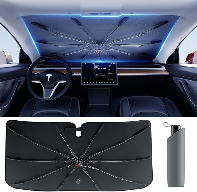 [Upgrade] DMJN Umbrella Windshield Sun Shade, [Nano-Ice-Crystal Coatings] Umbrella Sunshade for Car - Protect Interior from UV & Keep Car Cooler (Medium)
