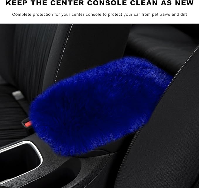 Furry Car Center Console Cover Pad, 11.8"×7.9" Auto Fluffy Plush Center Armrest Protective Cover, Comfortable Fuzzy Armrest Seat Box Protector Cushion for Cars Trucks SUVs (Royal Blue)