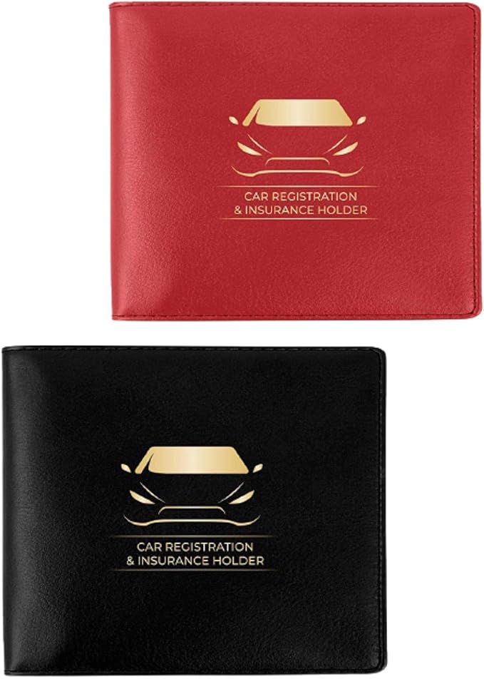Performore Car Document Holder Wallets – Premium Organizer for Insurance and Registration Papers, 2 Clear Pockets with Strong Double-Sided Closure, Suitable for All Vehicles (2-Pack: 1 Black, 1 Red)