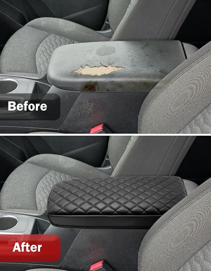KBH Center Console Armrest Cover for 2018-2024 Chevy Equinox, GMC Terrain, Vinyl Leather Interior Accessories, Middle Console Lid Protector, Arm Rest Cushion Pad, Anti-Scratch, Black