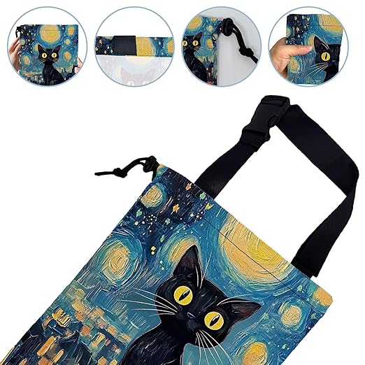 Watercolor Starry Night Car Garbage Bag,Black Cat Small Car Trash Bag Hanging,Drawstring Car Garbage Bag with Adjustable Buckle for Car Back Seat,SUVs,Camping,Road Trips