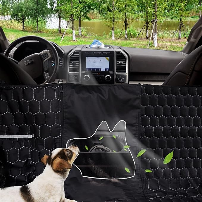Meginc Dog Car Seat Cover for Trucks, Car Seat Cover for Back Seat Protector F150 Ram 1500, Waterproof Dog Hammock for Truck with Mesh Window Heavy Duty Seat Cover for F-Series/GMC Sierra/Silverado
