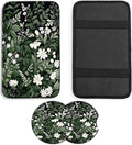 JANENFNA Car Armrest Cover Pads Universal Fashion Cute Auto Center Console Armrest Cover Pad with 2PCS Car Coasters Soft Waterproof Car Armrest Seat Protector for Women,White Flowers
