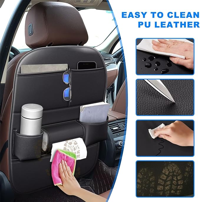 Ahsrnl Back Seat Protector 2 Pack Fit for Toyota Prius c Car Kick Mats with Cup and Tissue Storage with Storage Organizer Waterproof Dirt Proof Faux Leather Auto Accessories for Kids(1 Pair Black)