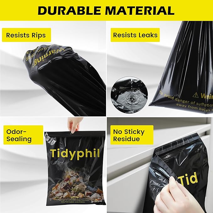 50 PCS Disposable Car Trash Bags Hanging, Leak-proof, Odor Seal. 2 Gallon Car Garbage Bags, Big Capacity. Independent of Car Trash Can, Easy Stick-On Car trash Bin for Car, SUV, Truck, Stroller.