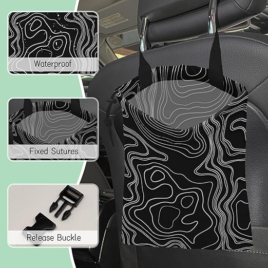 NHNXHWIA Vintage Heights Lines Map Car Garbage Bag,Waterproof Small Car Trash Bag Hanging Back of Seat,Drawstring Hanging Car Trash Bag with Adjustable Buckle for Car Accessories