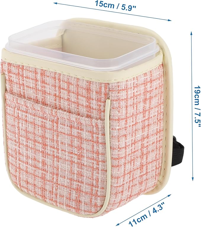 Car Trash Can Portable and Hanging 5.9" Length 4.3" Width 7.5" Height Trash Bin Fabric Pink 1 Pcs