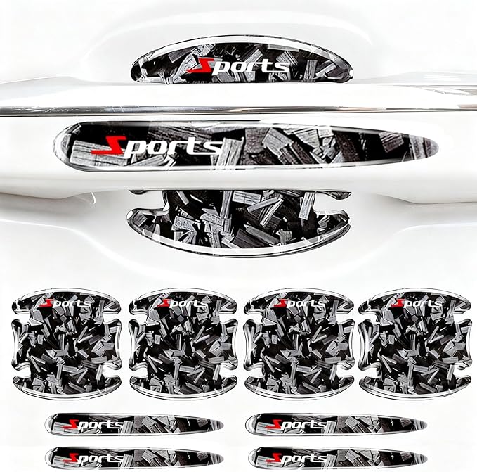 8PCS Car Door Handle Scratch Protectors, 3D Patterned Carbon Fiber-Marking，Anti Scratch,Universal for Most Cars (White)