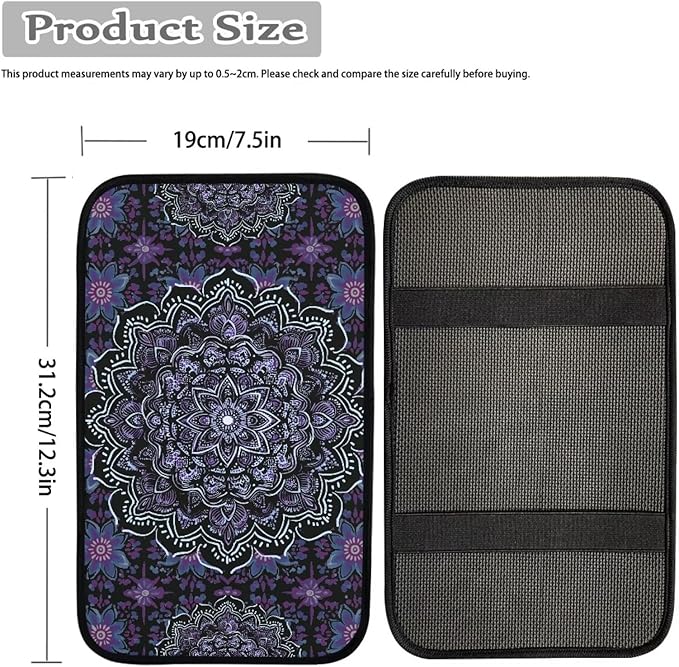 Purple Mandala Car Center Console Cover Soft Protector Armrest Console Cover Car Center Console Cover Accessories Universal Fit Most Cars Women Men