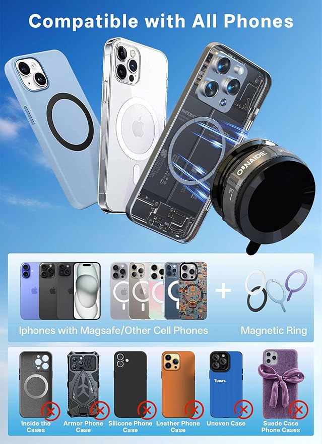 Magnetic Phone Holder for Car Heavy Duty Model 360° Adjustable Zinc Foldable Vacuum Suction Cup Phone Mount for Magsafe Cell Phone Holders for Your Car Accessories for iPhone 17-14,Gifts For Men Women