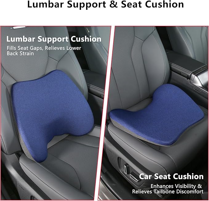 Car Seat Cushion for Driving, Ergonomic Memory Foam Car Seat Pad for Sciatica Pain Relief, Car Seat Cushion Pad for Driving Seat Office Chair, Blue