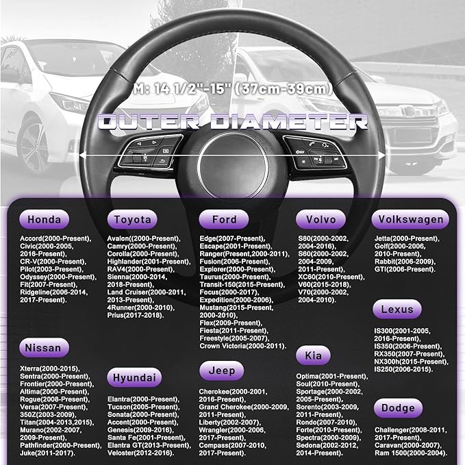 SEG Direct Steering Wheel Cover for Car, Standard Size 14.5-15 inch, Auto Interior Accessories, Warm Plush, Summer Winter, Black and Purple