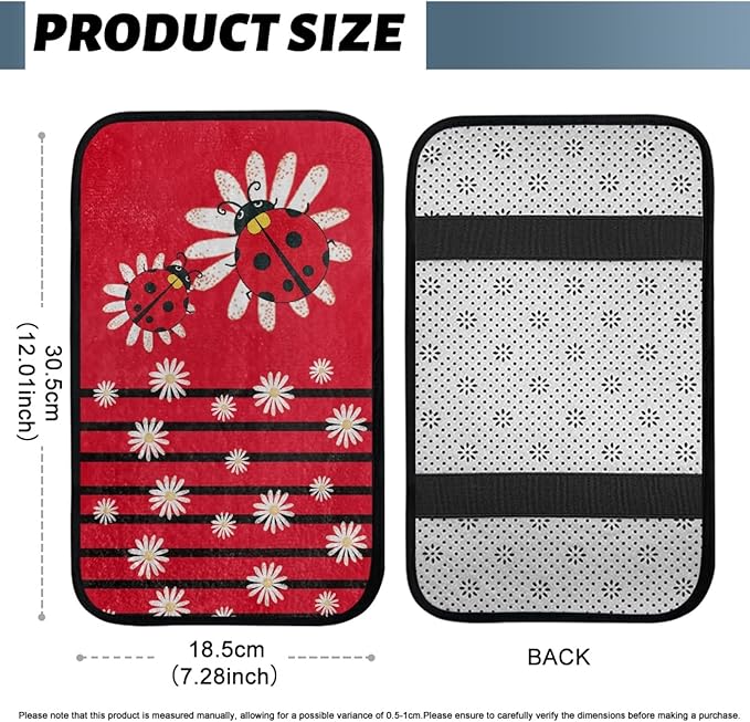 CLOHOMIN Ladybug Car Arm Rest Cover Pad Daisy Auto Armrest Pads Flannel Console Cover for Most Sedans Trucks SUVs Interior Accessories Car Armrest Cushion, Red