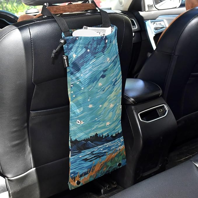 ALAZA Hanging Car Trash Bags Garbage Bag Trash Can for Back Seat Small Starry Sky Night Washable Storage Bag Retractable 2 Pack