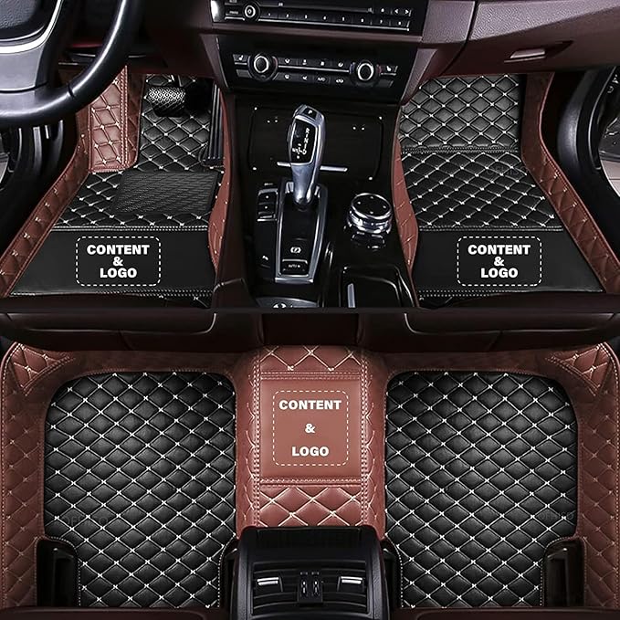 Customize Making Car Floor Mats for 99.99% Sedan SUV Pickup Truck Full Coverage Men Women Cute Leather Protection Pads Non-Slip Floor Liners (Black+Light Brown Side)
