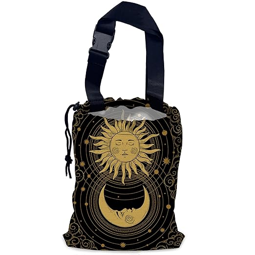 NHNXHWIA Mystical Sun Car Trash Bag,Golden Crescent Moon Hanging Drawstring Car Garbage Bag,Waterproof Canvas Car Back Seat Organizer with Adjustable Buckle,for Vehicles,SUVs,Camping,Road Trips